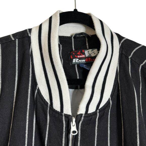 Vintage Raw Blue Full Zip Linen Blend Pin Striped Sport Varsity Jacket Mens 3XL - Picture 3 of 11